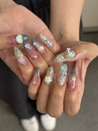夏ギャルピンク水色ネイル