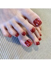 リファインネイル(refinenail)/赤ワンカラーフットネイル