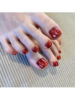 リファインネイル(refinenail)/赤ワンカラーフットネイル