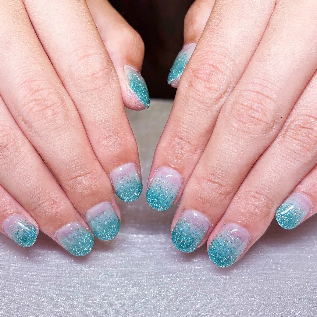 オーダーネイルチップ バラネイル 水色ネイル ブルーネイル ガーリー