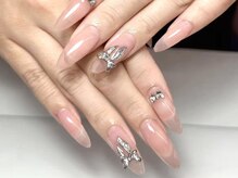 ダークハニー 池袋店(Dark Honey)/ピンクワンカラーリボンネイル