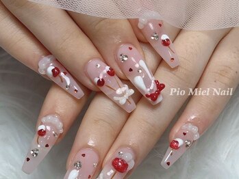 ピオミエルネイル 新宿(pio miel nail)/ハートリボンネイル