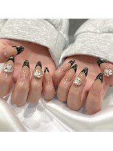 エトワ ル リアン ネイル(Et toi Le Lien nail)/ブラックフレンチネイル・ririko