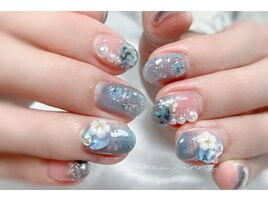 ブルーカラーのマグネットネイル