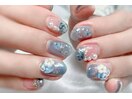 ブルーカラーのマグネットネイル