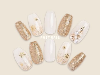 FAST NAIL 荻窪駅前店【パラジェル/ジェルネイル専門/定額/マグネット/フットネイル】/クリスマス/ゴールド【12393】