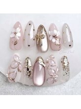 オーラネイル(Aura Nail)/上品リボン/フラワーネイル