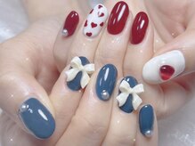 クイーンズネイルサロン(Queen's nail salon)/手描きハートとリボン