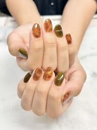 べっ甲ネイル　カーキ　ミラー