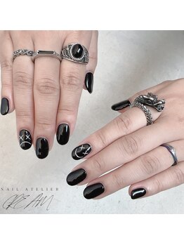 クリーム(Nail Atelier CREAM)/ワンカラーにお持ち込みアート