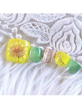 たゆ ネイル(たゆnail)/フットぷっくりひまわりネイル