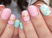 ネイルネイル 南森町店(nailnail)/ストライプ×リボン＝SoCute♪