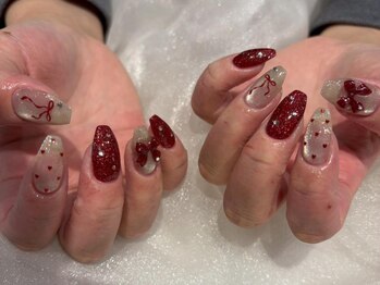 アイネイルズ 三宮店(I nails)/赤リボンハート¥8750