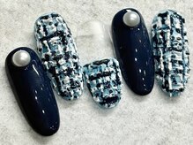 チェリーズネイル(Cherrys Nail)/冬 ネイビー ツイードネイル