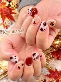 秋の紅葉ネイルと牛さんコラボ