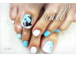 シャチとイルカの夏フットネイル