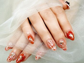 オレンジツイードネイル