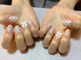 ドットネイル　リボンネイル