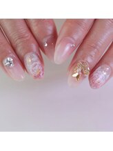 ピオニーネイル(peony nail)/蝶が舞うピオニー（芍薬）