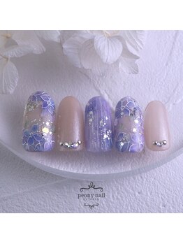 ピオニーネイル(peony nail)/紫陽花とバカラネイル