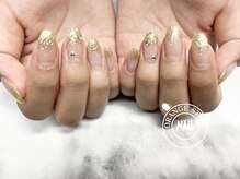 オレンジスティック/ラメグラデーション　ゴールド