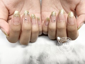 オレンジスティック/ラメグラデーション ゴールド