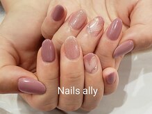 ネイルズアリー 立川店(Nails ally)/ピンクベージュ×ハートフレンチ