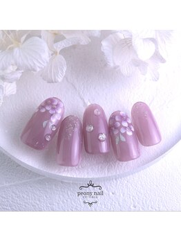 ピオニーネイル(peony nail)/水滴きらめく紫陽花ネイル