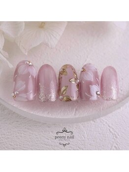 ピオニーネイル(peony nail)/モーヴピンクのフラワーネイル