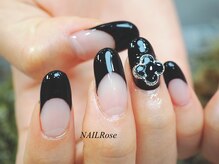 ネイルローズ(NAIL Rose)/黒フレンチ&パーツ