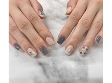 オレンジスティック/水彩　バラ　ネイル