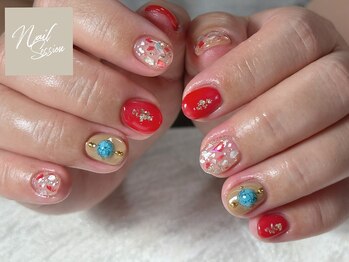 ネイルセッション(nail session)/ネオン×ターコイズ×シェル