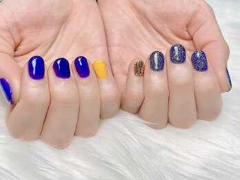 ヒールネイル(heal nail)/アシメ purple×flash×yellow.