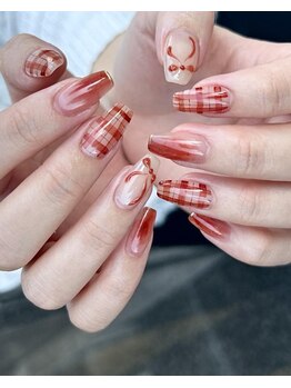 チェックリボンネイル