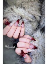 デリーネイル(Dely_nail)/ボルドーリボン×華やかビジュー
