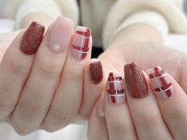 ボルドーチェックマグネットラメ