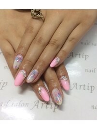 ピンク たらしこみフラワー