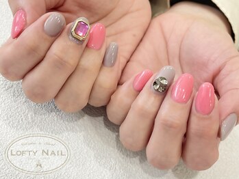 ロフティーネイル 駒川店(Lofty Nail)/ピンク×グレーネイル