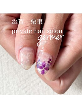 ジェルメ(germer)/親指もかわいい♪あじさいネイル