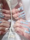 水色×フレンチ風ガーリーネイル