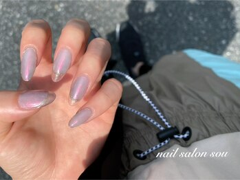 ソウ 西梅田店(Sou)/クリアフレンチ×オーロラネイル