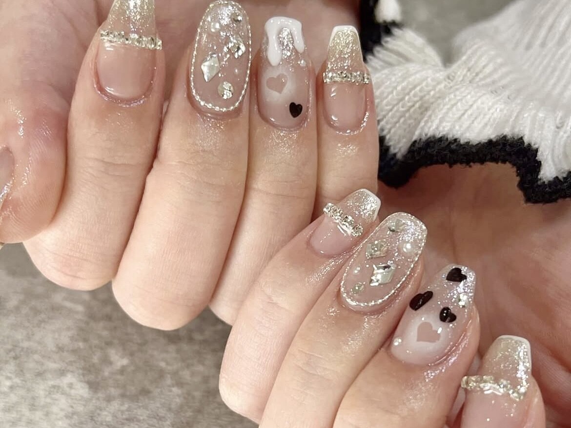 シルバーマグネットネイル 01 クリアハート 韓国 ラメ 冬 秋 ワンホン