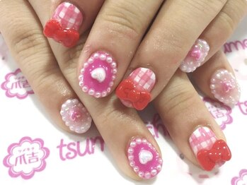 ネイルサロン 爪吉/可愛いチェック♪リボン添え♪