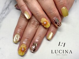 H-753ぷっくりひまわりネイル