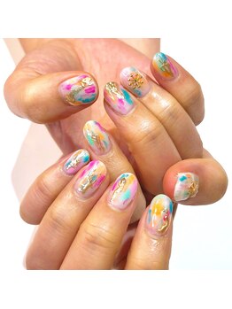 アヤネイルズ アンド アイラッシュ(AYA NAILZ.&Eyelash)/春らしいカラーでアート風に