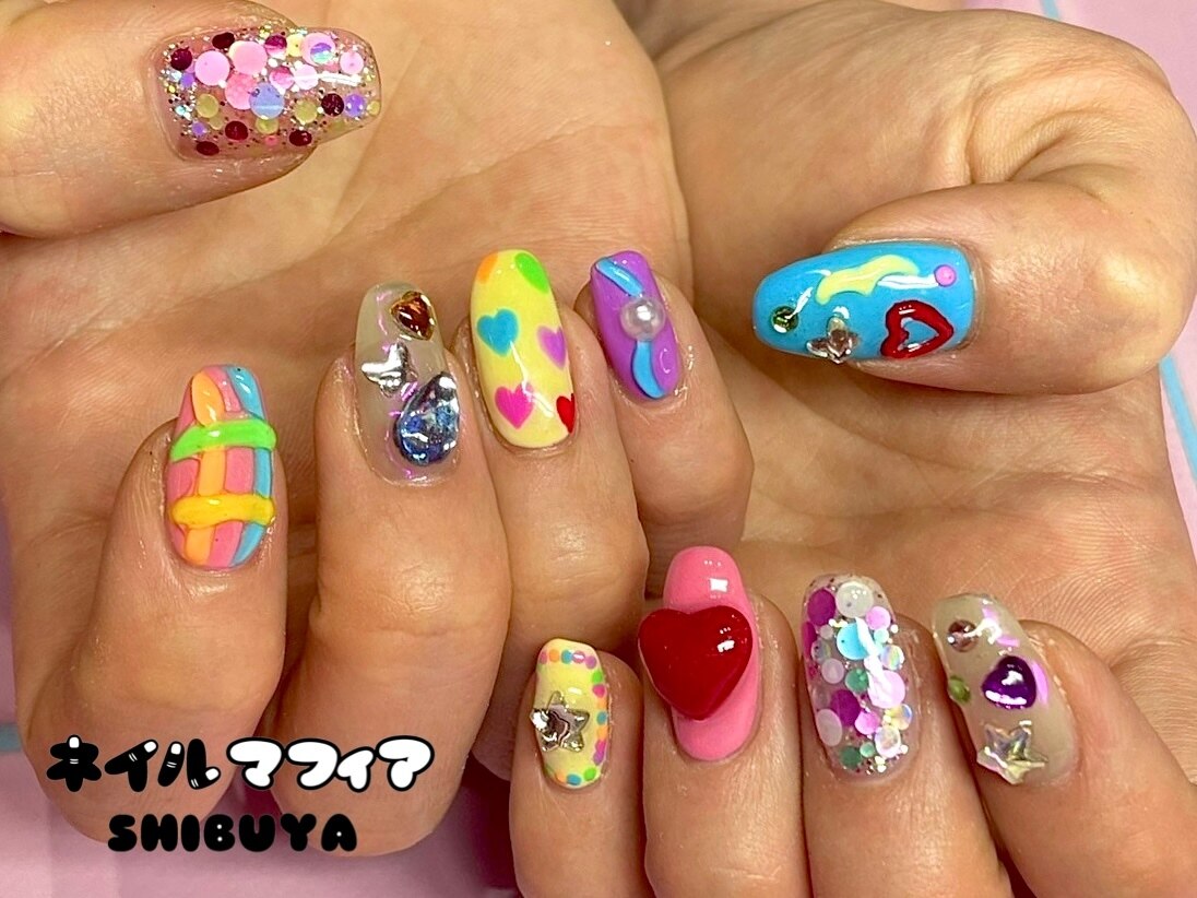 ネイルチップ　オーダー　個性派　カラフル　レトロ　ポップ　推し活　ガーリー ネイルチップ オーダー 個性派 カラフル レトロ ポップ 推し活