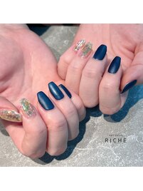 ネイビー×ホログラムネイル