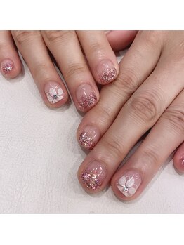 ハーティーネイル hearty nail 溝の口店/お花×ラメネイル