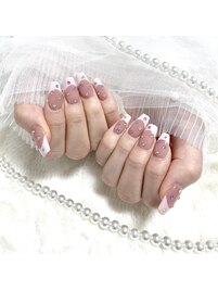 宝石ネイル×フレンチネイル