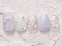 ネイルメゾン 渋谷店(NAIL MAISON)/星ホロラメレースリボン冬￥7800
